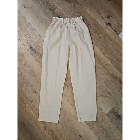 Ivory Cotton Blend Top Pants Set Womens Lg Cream Twill Long Sleeve Quiet Luxury - Picture 6 of 14